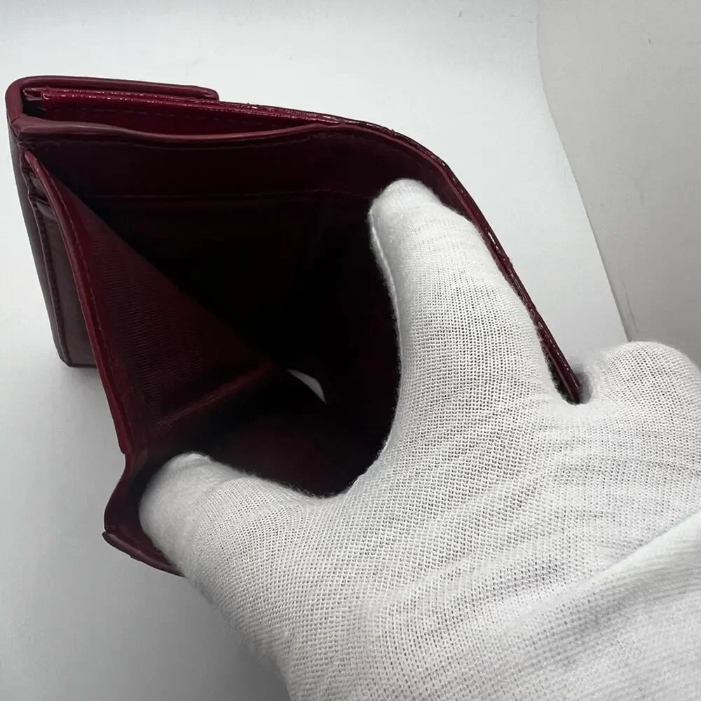 GUC Dior Red Lotus Cannage Patent Trifold Wallet